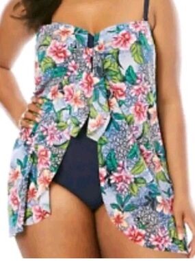 Swimsuits For All Mesh Overlay Swimsuit Dress One Piece Floral Women 18 Plus